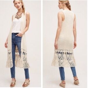 Anthropologie Longline Open Crochet Duster Cardigan Boho Hand Knit by Dollie S